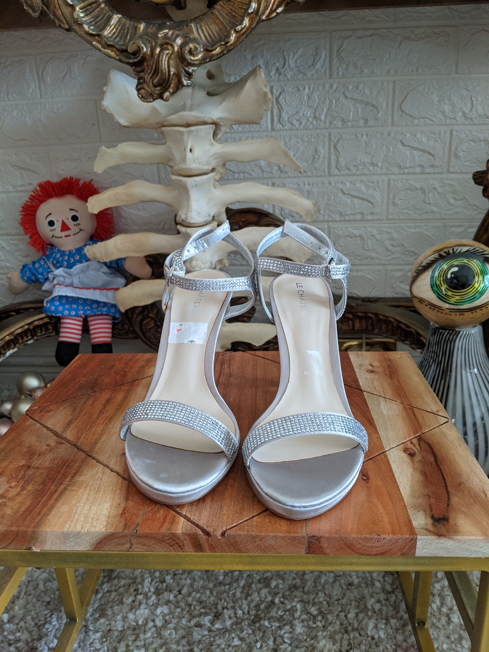 le chateau Silver Rhinestone Ankle-Strap Evening Sandals